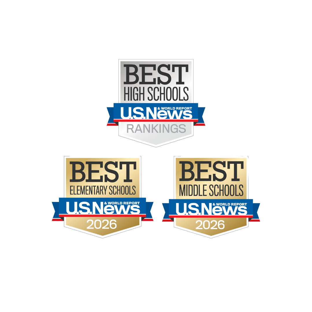 U.S News and World Report badges for the best elementary, middle and high schools